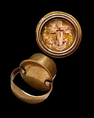 Antiek Reliekhouder - Messing, Glas, Textiel - 1850-1900 -