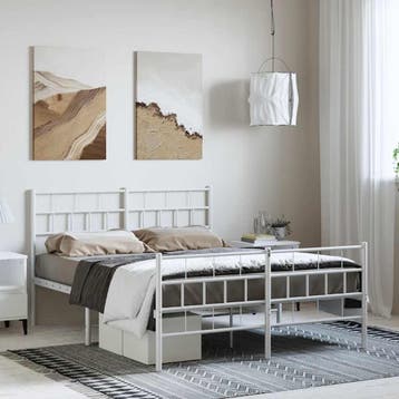 vidaXL Bedframe met hoofd- en voeteneinde metaal wit 135x190, Huis en Inrichting, Verzenden, Wit, 190 cm of minder, Overige maten