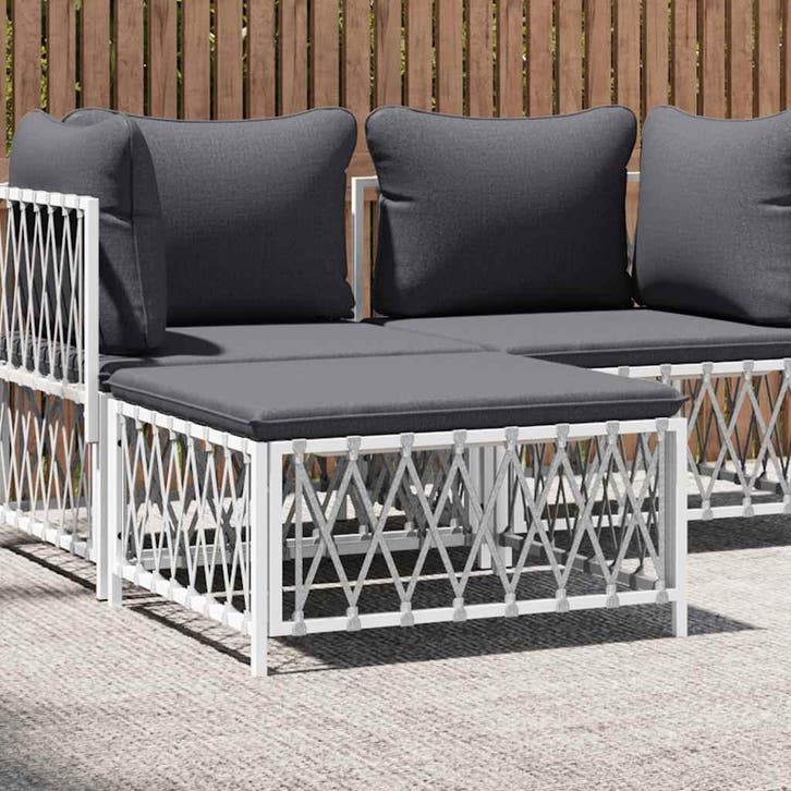 vidaXL Tuinvoetenbank met kussens geweven stof wit, Tuin en Terras, Tuinsets en Loungesets, Nieuw, Textileen, Verzenden
