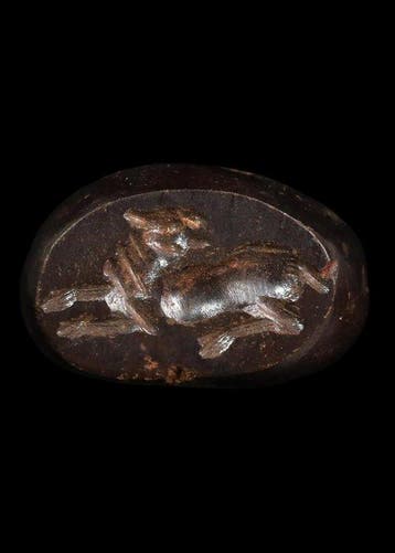 West-Aziatisch Donkerbruine hardsteen Stempel met een, Antiek en Kunst
