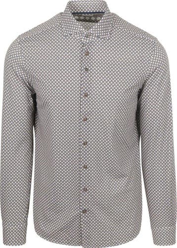 R2 Overhemd Retro Print Bruin Blauw maat 38 Heren, Verzenden, Nieuw, Bruin, R2 Amsterdam