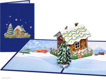 Kerstkaart kersthuisje kerstboom pop-up kaart, Verzenden, Nieuw