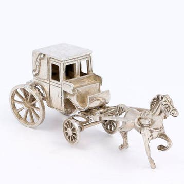 Paard en wagen - Beeldje - .925 zilver, Antiek en Kunst