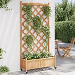 vidaXL Plantenbak met latwerk en wielen massief vurenhout, Verzenden, Nieuw, Hout