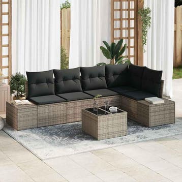 vidaXL Tuinbankenset met opslag Lichtgrijs poly rattan, Verzenden, Nieuw, 6 zitplaatsen