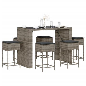vidaXL 7-delige Tuinbarset met kussens poly rattan grijs, Verzenden, Nieuw, 6 zitplaatsen