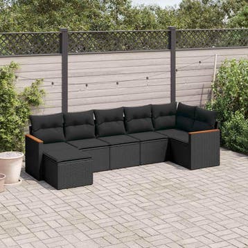 vidaXL 7-delige Loungeset met kussens poly rattan zwart, Tuin en Terras, Verzenden, Nieuw, Loungeset