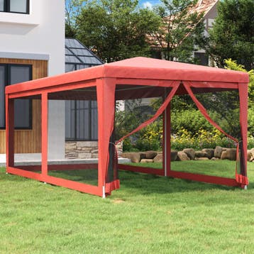 vidaXL Partytent met 6 mesh zijwanden 3x6 m HDPE rood, Verzenden, Nieuw, Partytent