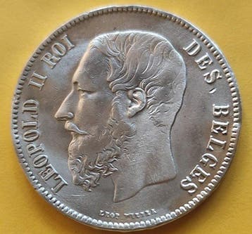 België. Leopold II. 5 Francs 1871 (Zonder minimumprijs)