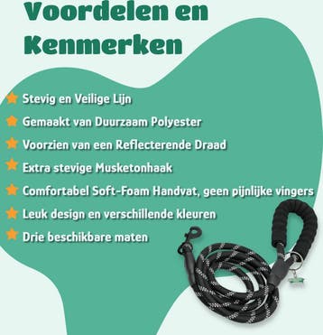 Mister Mill Reflecterende Hondenriem 3 Meter Zwart - Honden, Ophalen of Verzenden, Nieuw