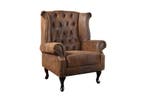 Chesterfield fauteuil 85cm antiek bruin met knoopstiksel en, Ophalen of Verzenden, Nieuw