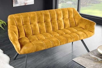 Eetkamerbank PAPILLON 165cm mosterdgeel fluweel met, Ophalen of Verzenden, Nieuw