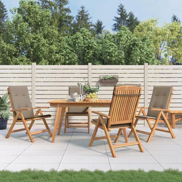 vidaXL Verstelbare klapstoelen met kussens, 4 stuks, massief, Verzenden, Nieuw, Hout