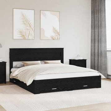 vidaXL Bedframe met lade Zwart Eiken 180 x 200 cm Bewerkt, Verzenden, Nieuw, Zwart, Hout