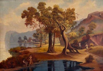 Arnaldo CAIMI (1932-2008) - Scena sulle rive del lago - cm, Antiek en Kunst, Kunst | Schilderijen | Klassiek