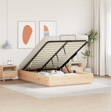 vidaXL Ottoman Bedframe met Opslag Naturel 135 x 190 cm, Bruin, Verzenden, Nieuw, Twijfelaar