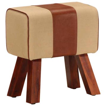 vidaXL Bankje turnbok 38 cm echt leer en massief mangohout, Huis en Inrichting, Verzenden, Nieuw