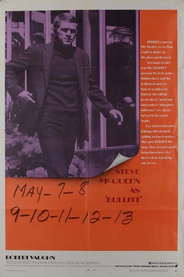 Peter Yates - Bullitt Steve Mc Queen - Original US One Sheet, Nieuw