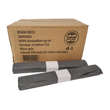 Afvalzak HDPE 61x80 cm T23 Grijs - 500 Zakken, Verzenden, Nieuw