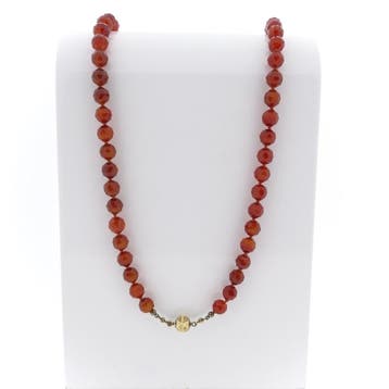 Carneool kralen ketting met gouden sluiting., Sieraden, Tassen en Uiterlijk, Kettingen, Gebruikt, Ophalen of Verzenden, Met edelsteen