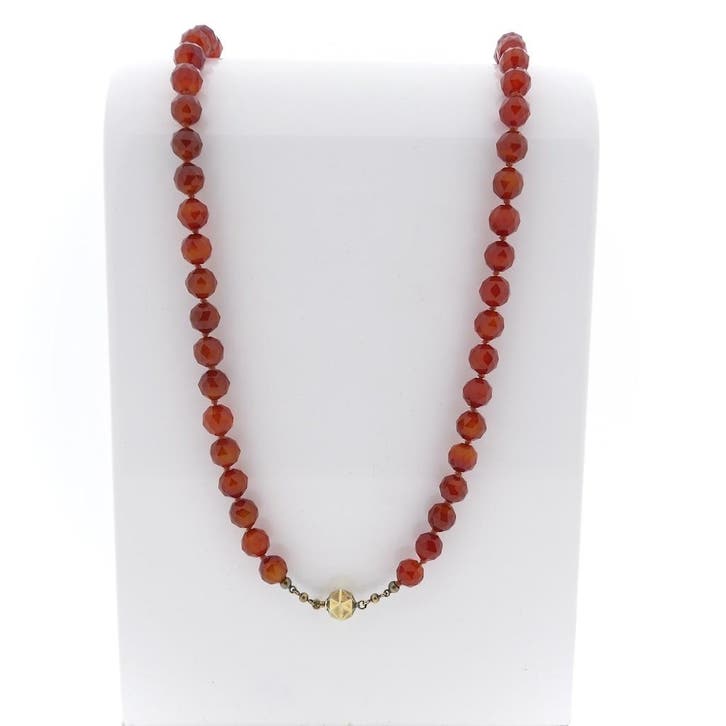 Carneool kralen ketting met gouden sluiting., Sieraden, Tassen en Uiterlijk, Kettingen, Overige kleuren, Gebruikt, Met edelsteen