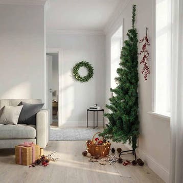 vidaXL Kunstkerstboom met standaard half 240 cm PVC groen, Verzenden, Nieuw