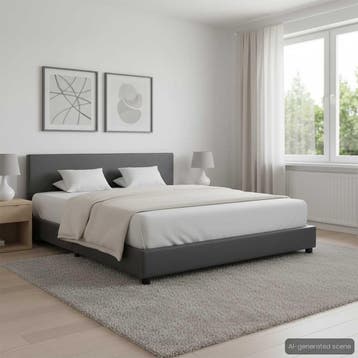 vidaXL Bedframe kunstleer grijs 160x200 cm, Overige materialen, Verzenden, 200 cm, Grijs
