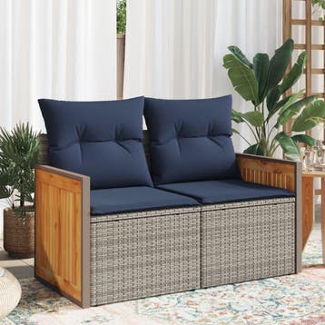 vidaXL Tuinbank met kussens 2-zits poly rattan grijs, Tuin en Terras, Verzenden, Nieuw