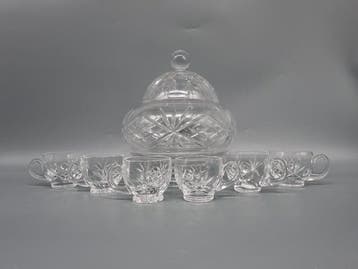 Glas-Set – Bowle mit Tassen – Klarglas mit Schliffdekor -
