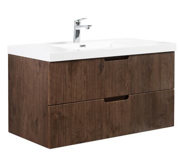 Badkamermeubel Set Thermis 100cm Walnoot Bruin Badmeubel, Huis en Inrichting, Badkamer | Badkamermeubels, Verzenden, Nieuw, Wastafelkast