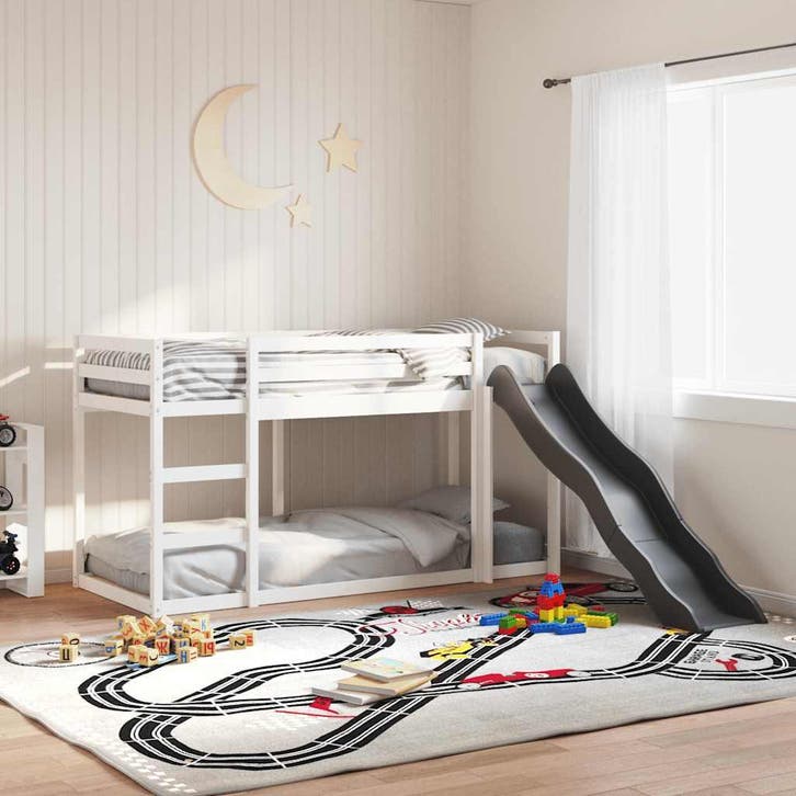 vidaXL Stapelbed met glijbaan en ladder grenenhout wit, Huis en Inrichting, Slaapkamer | Bedden, 90 cm, 200 cm, Wit, Eenpersoons