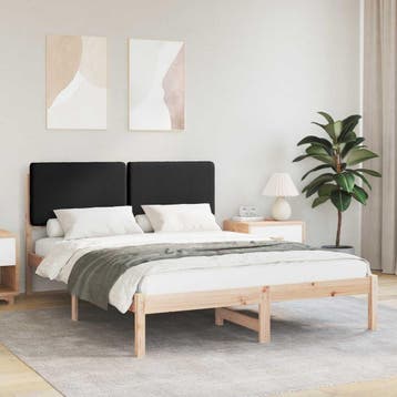 vidaXL Bedframe met Gevoerd Hoofdgedeelte Zwart 140 x 200 cm, Verzenden, Nieuw, Zwart, Hout