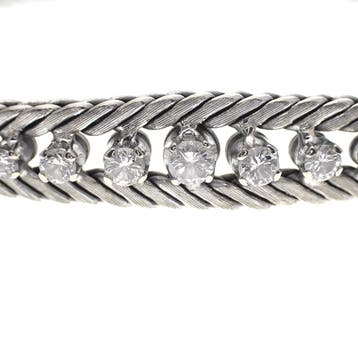 Vintage witgouden vossenstaart schakelarmband met diamant..., Gebruikt, Ophalen of Verzenden, Met edelsteen, Goud