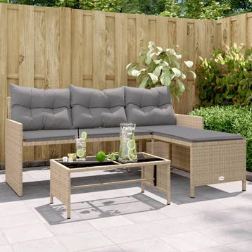 vidaXL Tuinbank met tafel en kussens L-vormig poly rattan, Verzenden, Nieuw