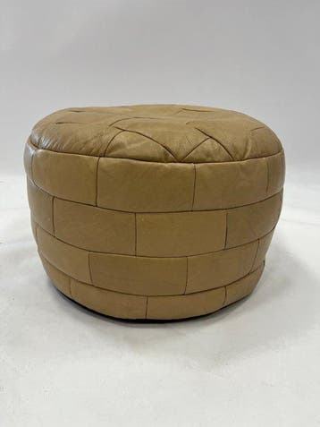 Poef - Leder - Lederen patchwork poef