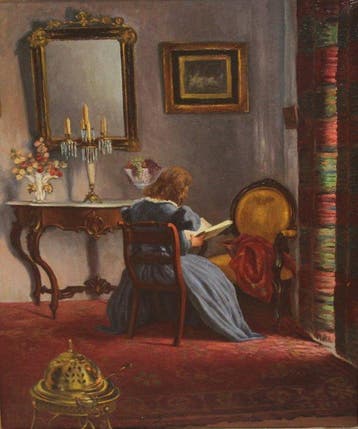 José Gómez Abad (1904-1993) - Interior con dama leyendo