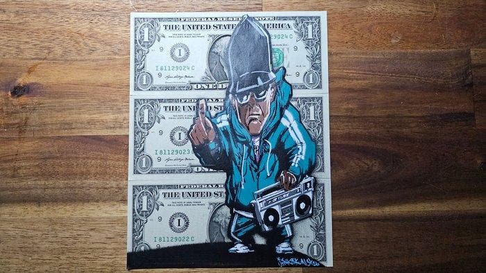 Jinks Kunst - BBOY DKA - 3 Real US $1 Banknotes - New, Antiek en Kunst, Kunst | Designobjecten