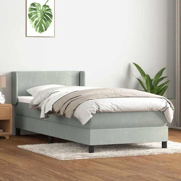 vidaXL Boxspring met matras fluweel lichtgrijs 90x220 cm, Eenpersoons, Verzenden, Nieuw, Stof