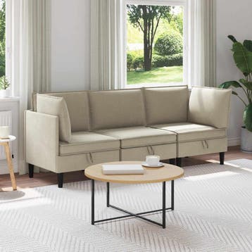 vidaXL Woonkamer Meubelset 3 pcs Zand Stof, Huis en Inrichting, Verzenden, Nieuw, Stof, 200 tot 250 cm
