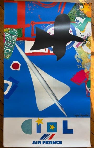 Roger Bezombes - Affiche ORIGINALE Air France CIEL