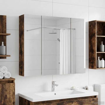 vidaXL Badkamer spiegelkast met plank Gerookt eiken 80 x, Verzenden, Nieuw