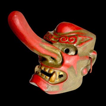 Noh masker - Tengu-masker - Rode keramische wandmasker met