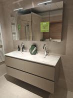 Badmeubel zand kleur greeploos 140cm met spiegelkast - 0020, Ophalen, Nieuw, Wastafelkast