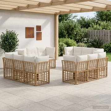 vidaXL Buiten bankenset Naturel Polyester, Verzenden, Nieuw, Rotan