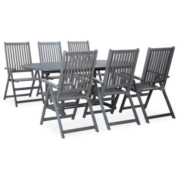 vidaXL 7-delige Tuinset massief acaciahout grijs, Tuin en Terras, 6 zitplaatsen, Nieuw, Tuinset, Verzenden
