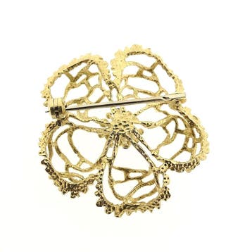 Gouden broche als bloem met emaille, Gebruikt, Ophalen of Verzenden, Met edelsteen, Goud