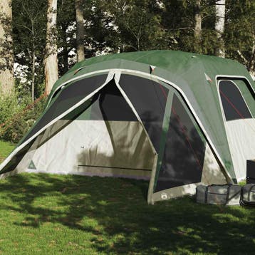 vidaXL Gezinstent met luifel 6-persoons waterdicht groen, Caravans en Kamperen, Verzenden, Nieuw, Tot en met 2