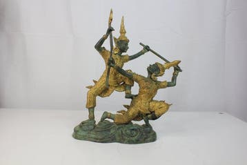 Bronzeskulptur – Kampfszene Rama und Yak – Thailand – Ende