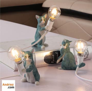 3x Kattenlamp Turquoise - LED Lamp - Tafellamp Kat, Verzenden, Nieuw