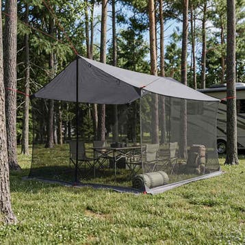 vidaXL Campingzeil met gaaswanden 340 x 260 x 220 cm Grijs, Caravans en Kamperen, Tenten, Verzenden, Nieuw, Tot en met 2